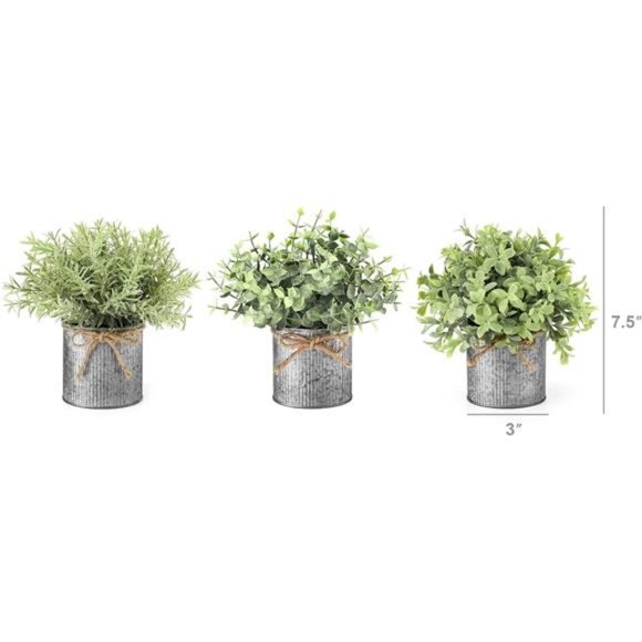 Fake Plants in Farmhouse Galvanized Pots Table Centerpiece 3 Pack Potted - Picture 6 of 7